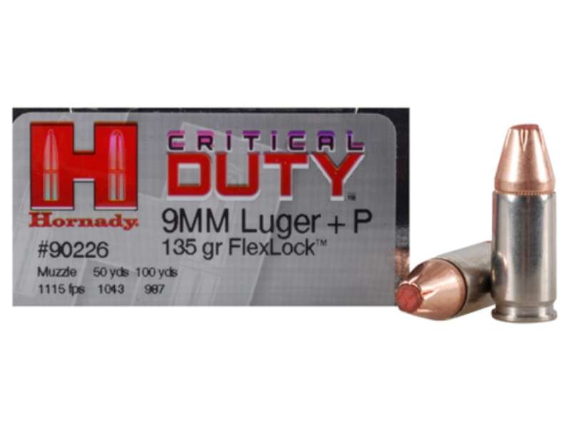 HORNADY AMMO CRITICAL DUTY 9MM LUGER + P 135 GR FLEXLOCK Brand New ...