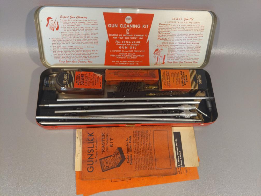 SEARS AND ROEBUCK NO 2143 VINTAGE GUN CLEANING KIT FOR 22 CAL COMPLETE