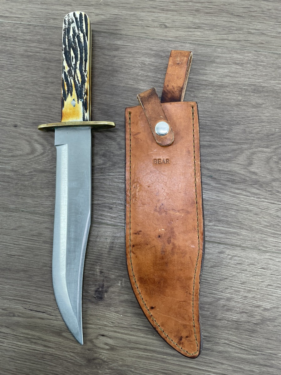 BEAR MGC KNIVES, FIXED BLADE WITH LEATHER SHEATH, ANTLER HANDLE, Very ...