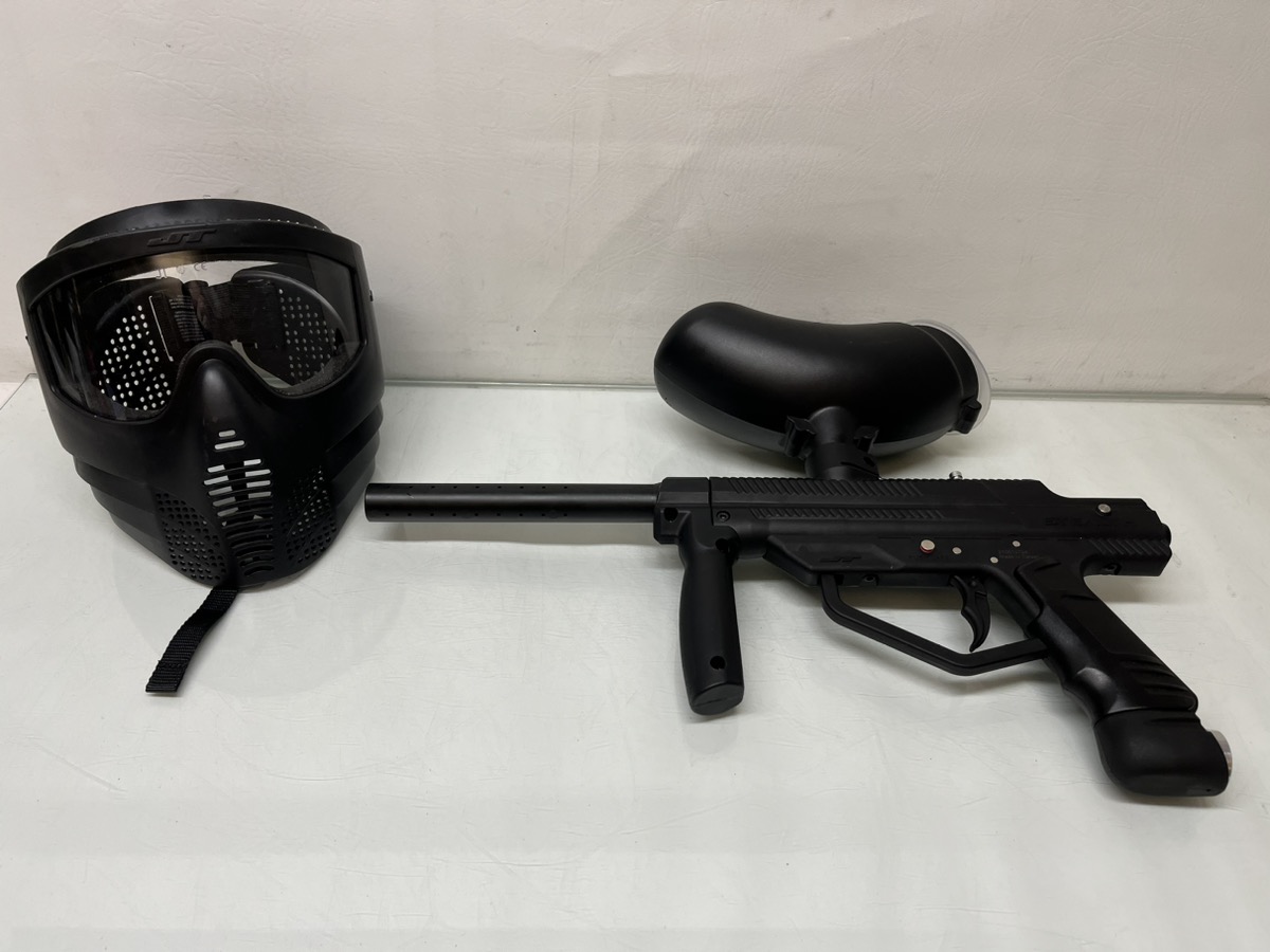 JT PAINTBALL STEALTH PAINTBALL MARKER W/HOPPER & FACE MASK Good Used Guns