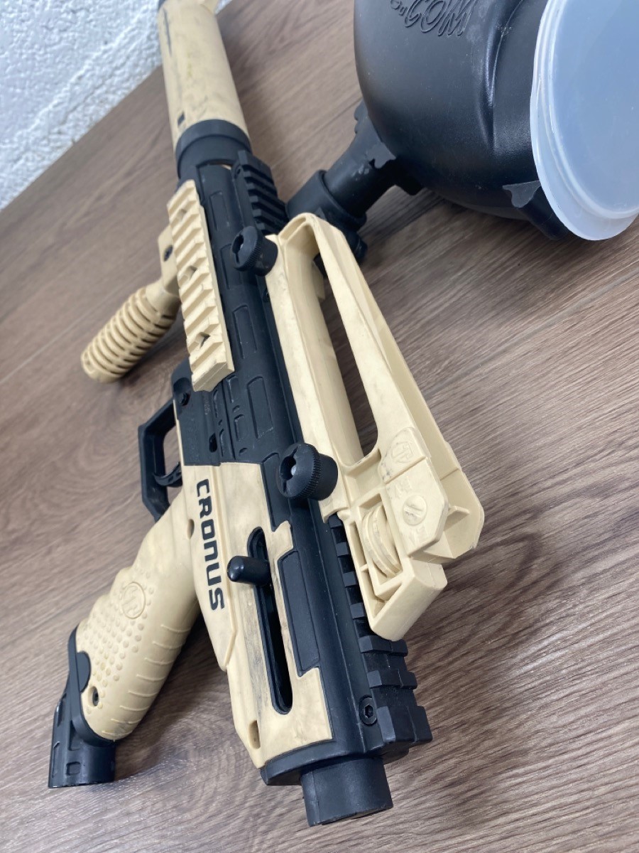 TIPPMANN ARMS CRONUS PAINTBALL MARKER GUN, TAN, HOPPER, *TESTED* Very Good Used Guns
