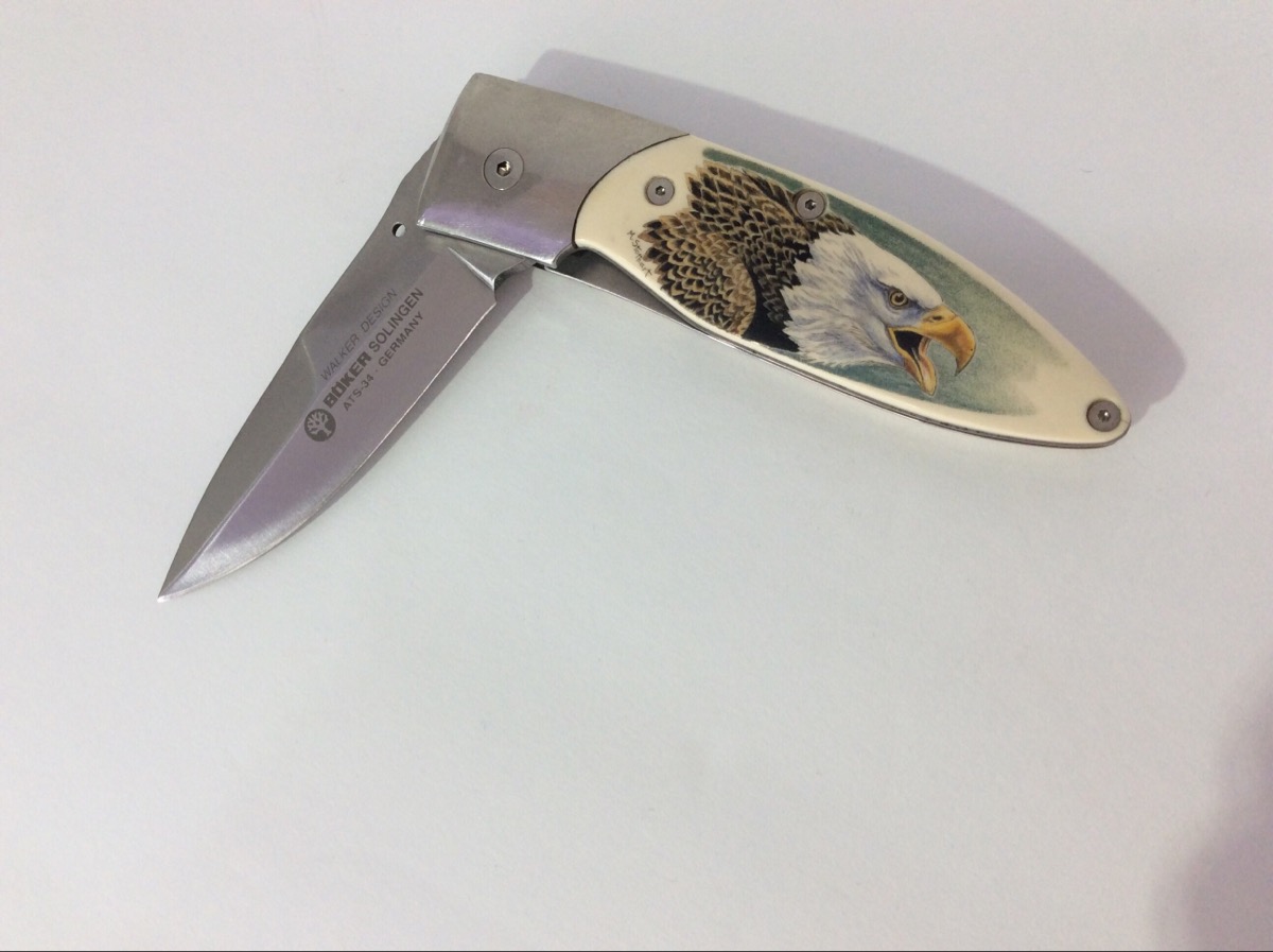 Boker Solingen ATS34 Germany Matt Stothart Eagle Scrimshaw Folding