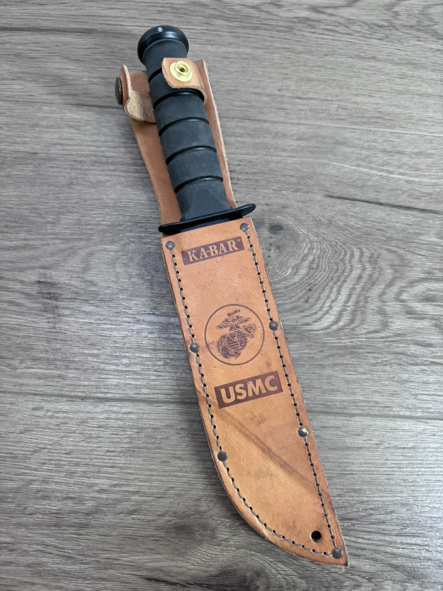 KABAR USMC US MARINE CORPS COMBAT KNIFE + SHEATH OLEAN NY RUBBER