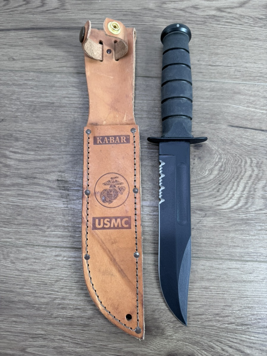 KABAR USMC US MARINE CORPS COMBAT KNIFE + SHEATH OLEAN NY RUBBER